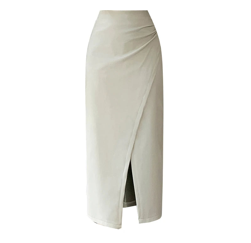 Autumn Winter Front Split PU Leather Long Skirts