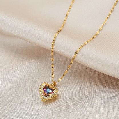 Colorful Crystal Ocean Heart Pendant Necklace Jewelry