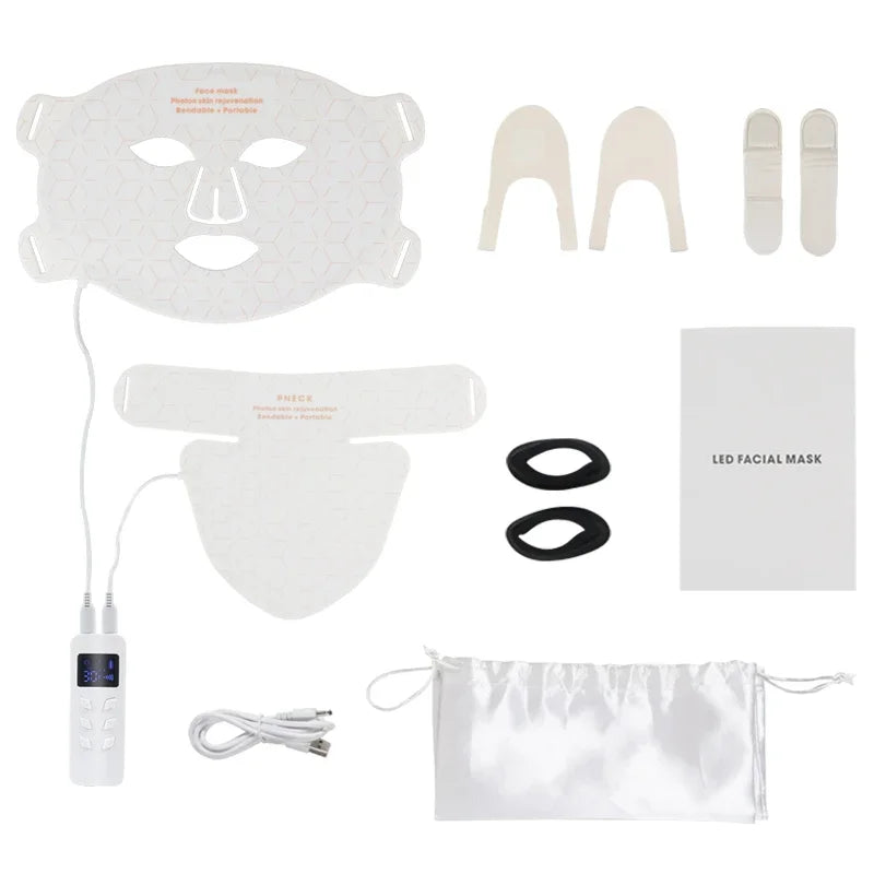 Silicone Face LED Mask SPA 4 Color Red Light Therapy Infrar Flexible Therapy Anti Aging Rejuvenation Repair Brighten Skin Tone