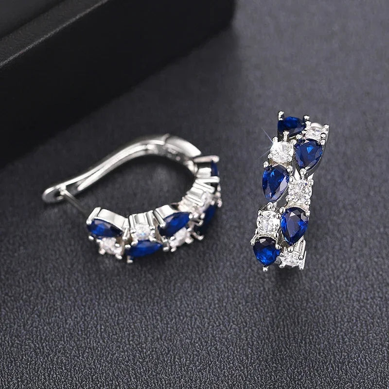 Huitan Luxury Hoop Waterdrop Blue/Green Cubic Zirconia Earrings