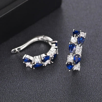 Huitan Luxury Hoop Waterdrop Blue/Green Cubic Zirconia Earrings