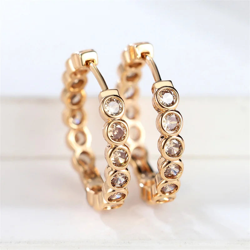 Luxury Cute Small Black Round Hoop Zircon Stone Earrings