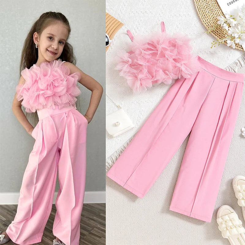 Summer Princess Floral Tops+Wide Leg Pants Sets