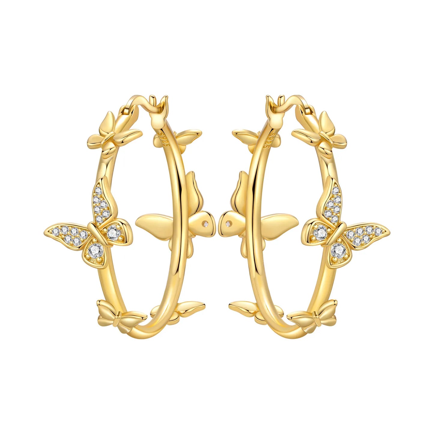 S925 Sterling Silver Zircon 18K Gold Lining Vintage Hoop Earrings