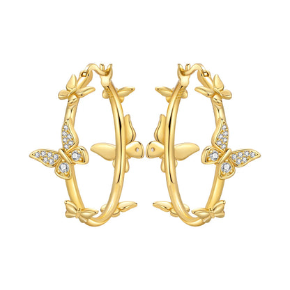 S925 Sterling Silver Zircon 18K Gold Lining Vintage Hoop Earrings