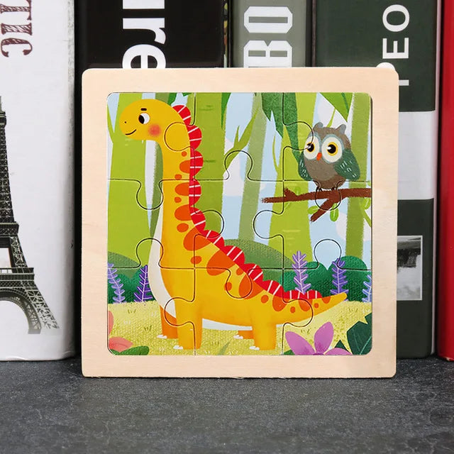 11X11CM Kids Wooden Puzzle Cartoon Animal Traffic Toys