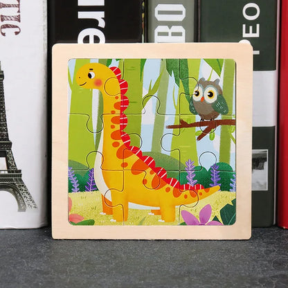 11X11CM Kids Wooden Puzzle Cartoon Animal Traffic Toys