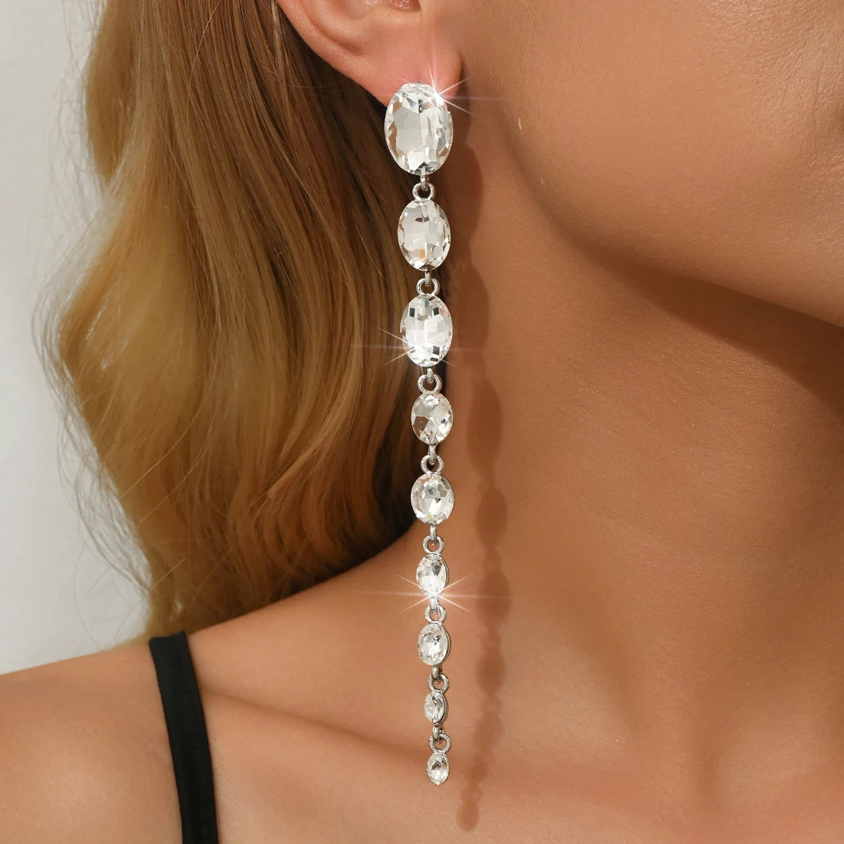Tassel light luxury rhinestone long earrings