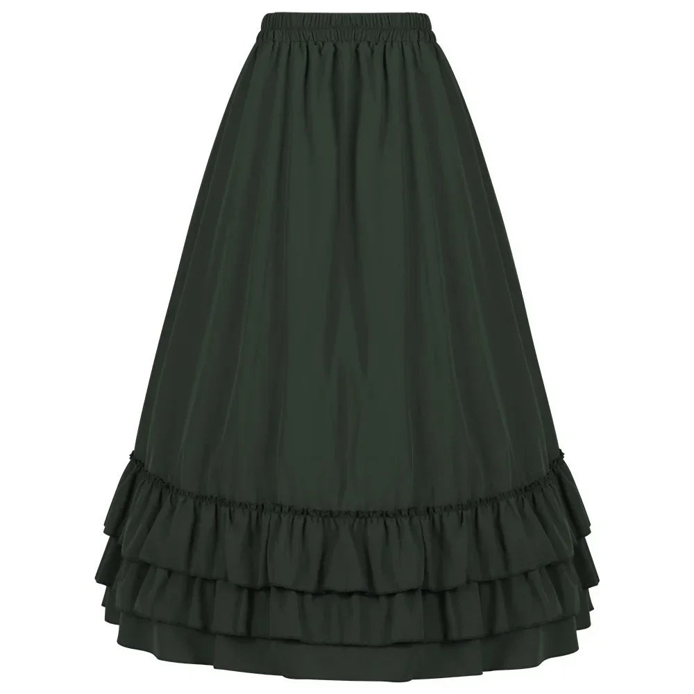 Brown Ruffled High Waisted Long Victorian Skirt