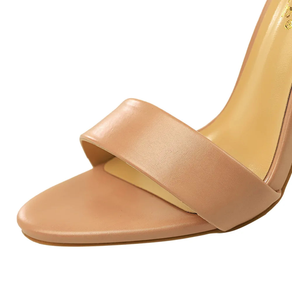 Black-White Concise Leather 11cm High Heels Sandals