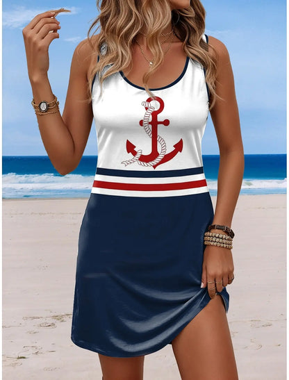 Sleeveless Crew Neck Tank A-Line Mini Dress