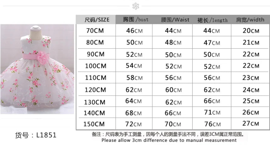 Baby Girls 1 Year Flowers Baptism Dress