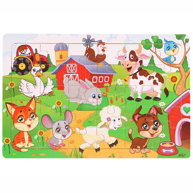 30 Pieces Wooden Jigsaw Puzzle Kids Cartoon Animal Puzzles Toys