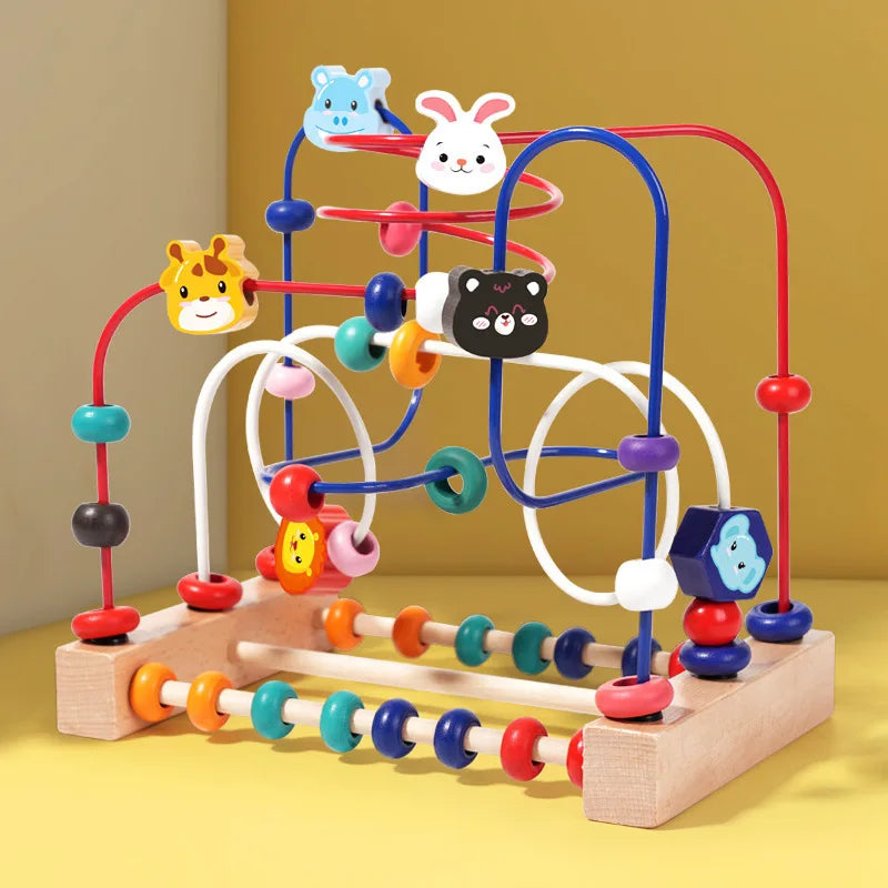 Montessori Wooden Roller Coaster Bead Maze Abacus Math Toys
