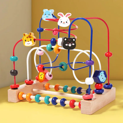 Montessori Wooden Roller Coaster Bead Maze Abacus Math Toys