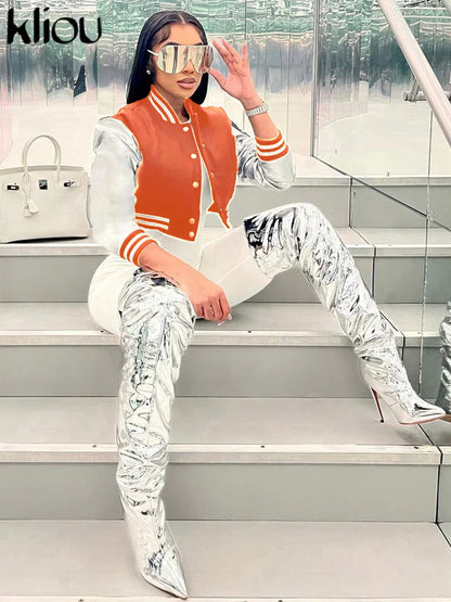 Letter Shape Patchwork Casual Long Sleeve Single Breasted Jacket