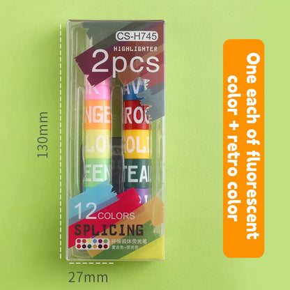 12 Color Splicing Highlighter Multi-color Pen Graffiti Line Marker Pen