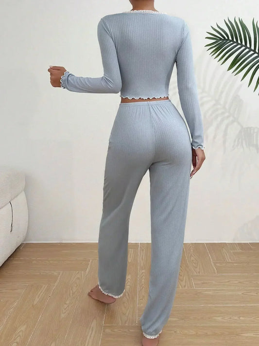 Long Sleeves Shirt Sexy Lace Pyjamas Set