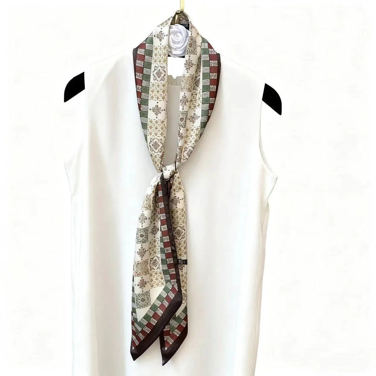 Long Silk Scarf Luxury Paisley Print Headband Soft Satin Scarves