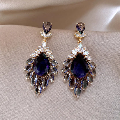 Vintage Blue Water Drop Crystal Clips Earrings