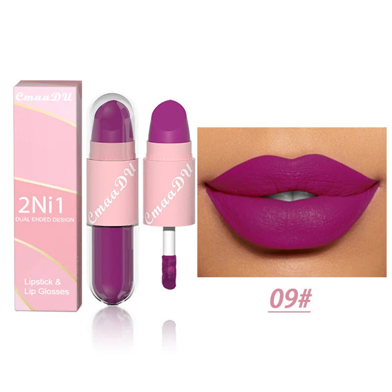 18 Colors 2 in 1 Matte Liquid Purple Lip Glaze Lipsticks