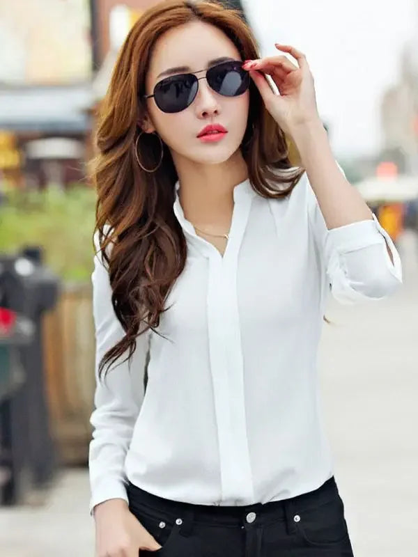 Long Sleeve Slim Chiffon Blouse Office Shirts