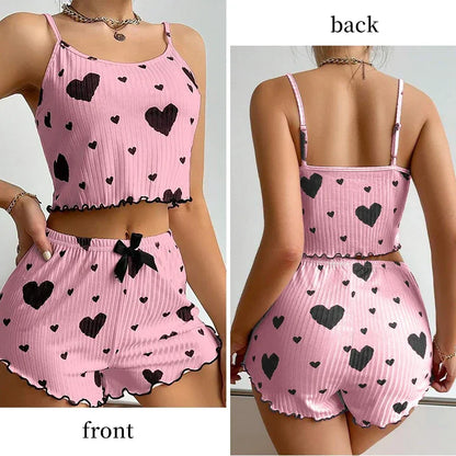 Short Tank Ventilate Soft Casual Love Printing Pyjama Set
