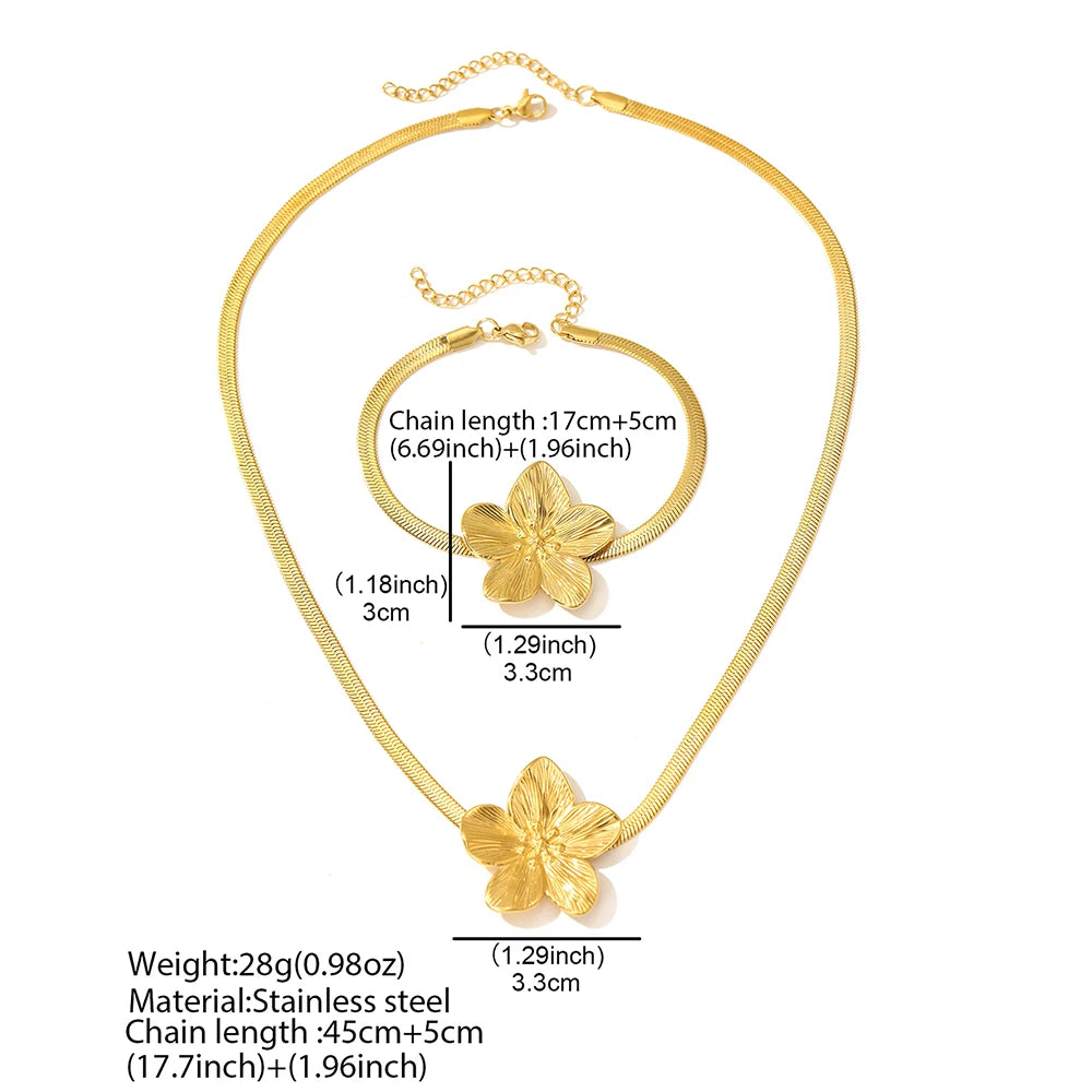 Stainless Steel Flower Pendant Jewelry Set