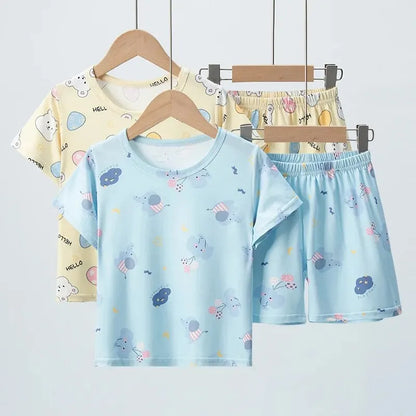 Short Sleeve Wild Blue Elephant Pajama Suit