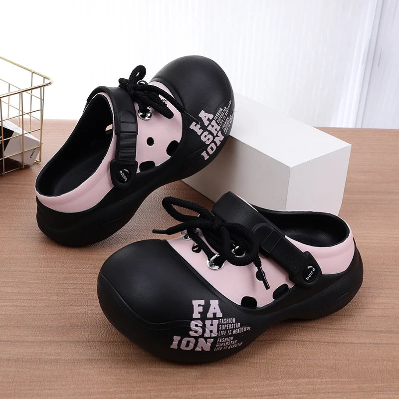 Chunky Platform Flat Striped Closed Toe Thick Slippers
