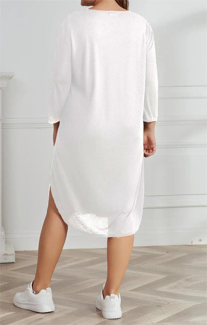 Plus Size 3/4 Sleeve Criss Cross V Neck Sleep Dress Pajamas