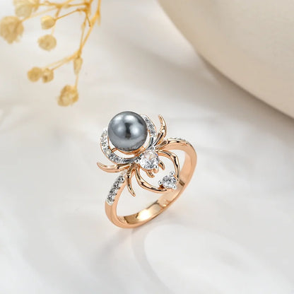 Spider Shape 585 Rose Gold With Grey Pearl Rings