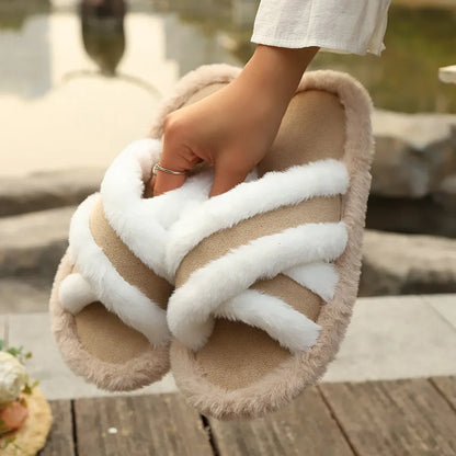 Furry Home Fluffy Light Cross Flip Flops Soft Slippers