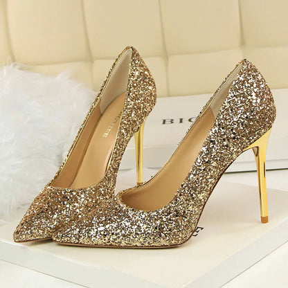 High Heels Pumps Glitter Gold Silver Shoes