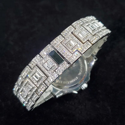 Luxury Diamond Bling Iced Hip Hop Golden Stainless Steel Quartz Watch
