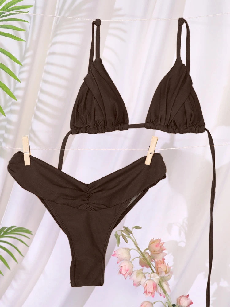 Sexy Folds Micro Swimsuit Bikinis Set