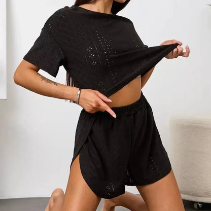 Sexy Split Shorts Crew Neck Top Pajamas Set