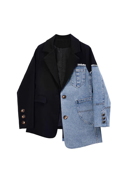 Blazer Patchwork Jackets  Winter Irregular Long Sleeve Loose Korean Coat