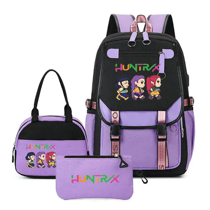 Mochilas Set KPop Demon Hunters Capacity Student School Bag