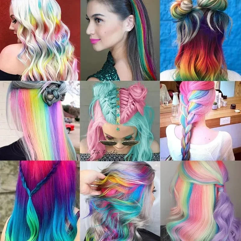 Colored Highlight 22 Inch Synthetic Hair Extensions Rainbow Long Straight Hairpieces