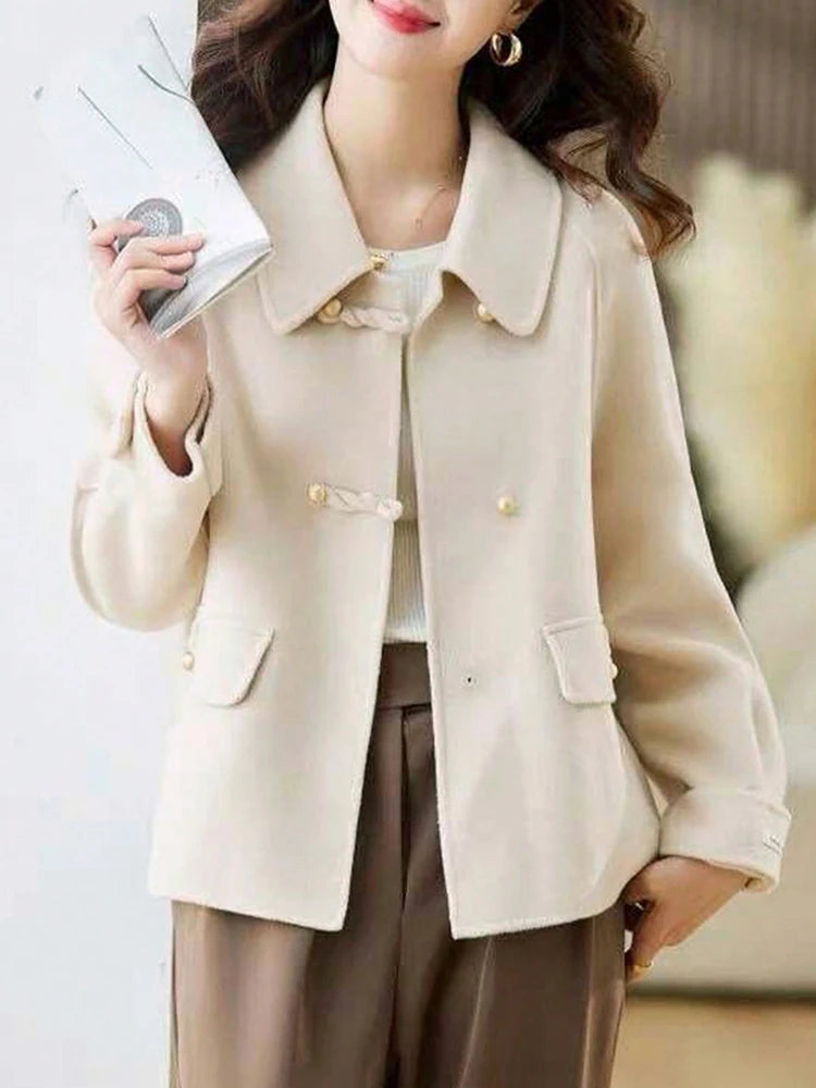 Elegant Solid Short Warm Formal Office Female Coat