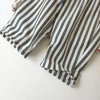 Retro Hemp Cotton Striped Casual Elastic Waist Pants