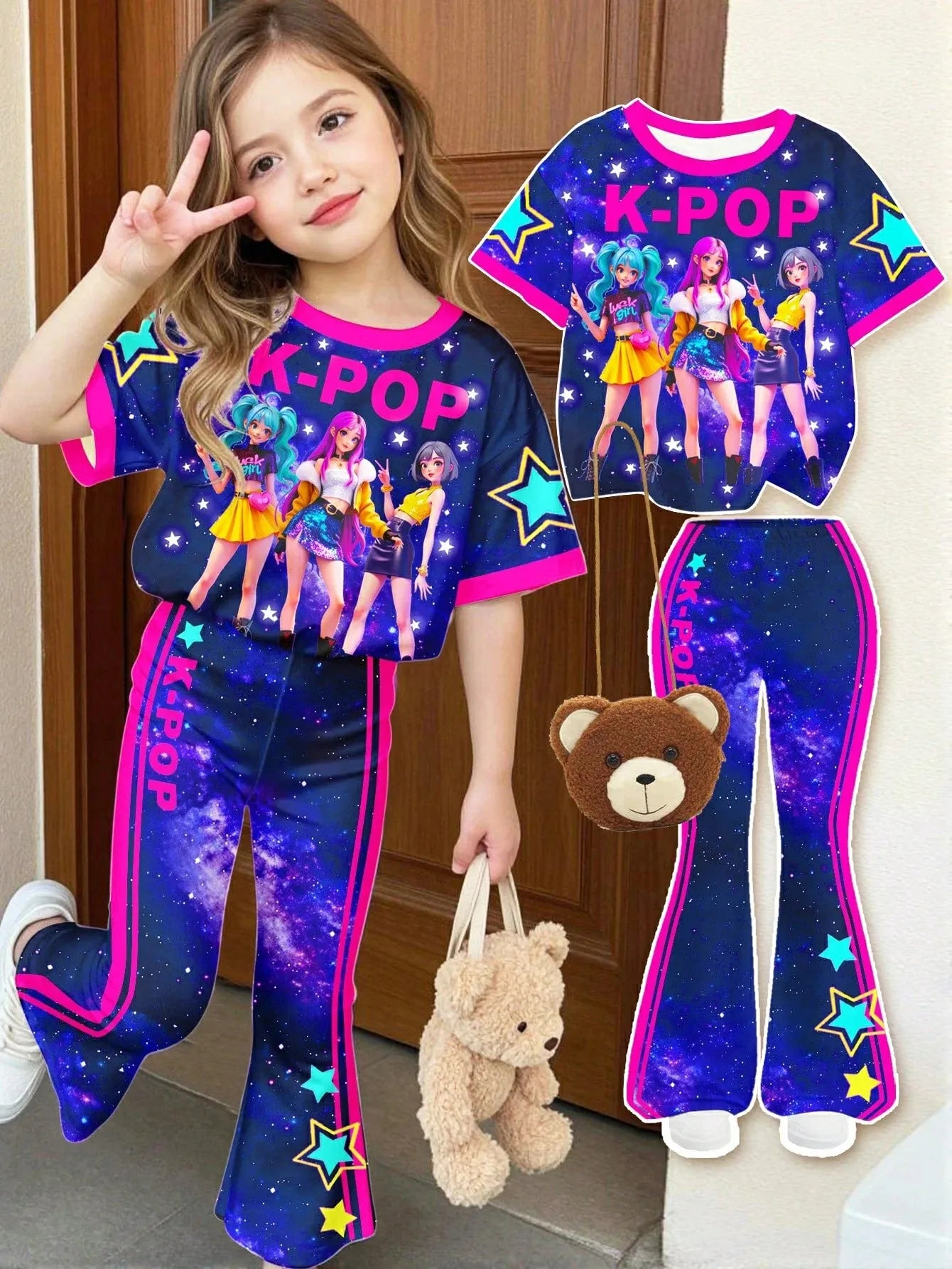 Rainbow Gradient K-Pop Idol Full Print Set Pink