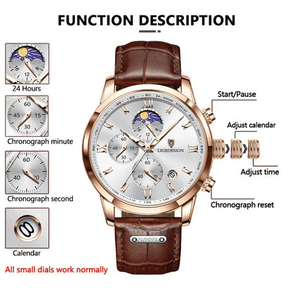 DANA Leather Strap Moon Phase Watch