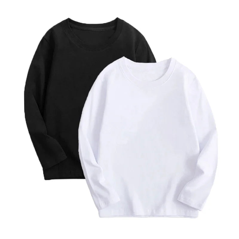 Autumn Spring Cotton T-shirt Tees Long Sleeve White Shirt Kids Tops