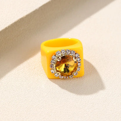 Colorful Rhinestone Geometric Square Large Punk Finger Rings
