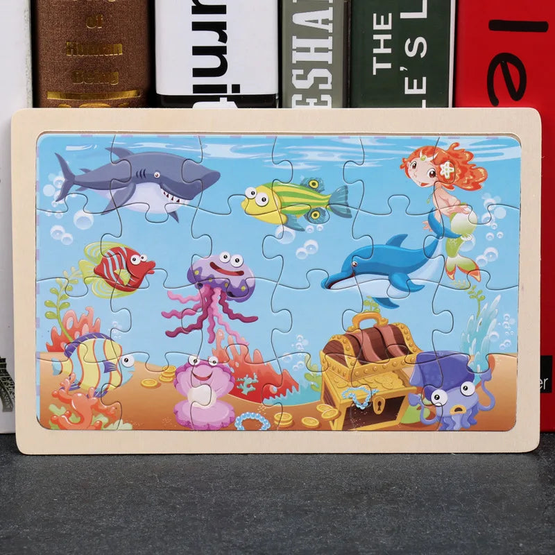 24 Pieces Puzzles Cartoon Animal Wood Jigsaw Learning Toys