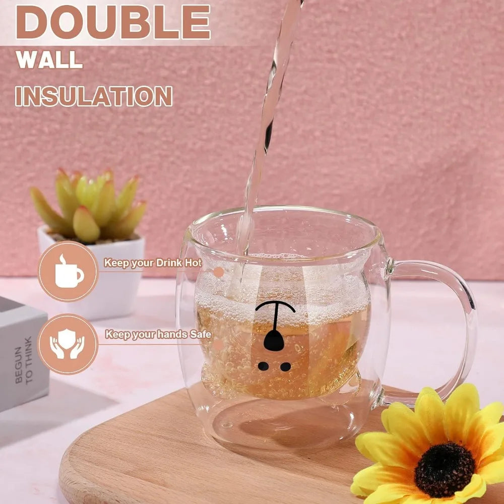 Cute Bear Double-layer Coffee Mug Double Glass Cup with Handle Mug