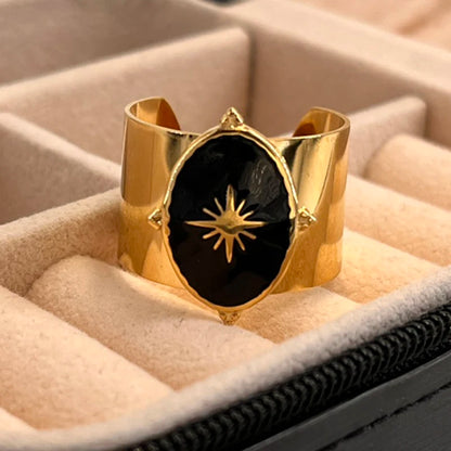 Bohemia Turquoise Natural Stone Wide Open 14K Gold Plated Stainless Steel Ring