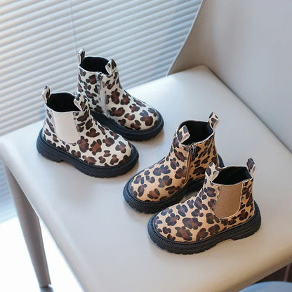 Leopard Classic Little Ankle Side Zipper Unisex Rubber Boots